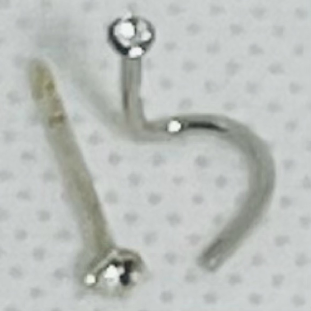 🔥SALE set (2) sterling silver stainless steel diamond CZ nose studs piercing - Picture 7 of 15